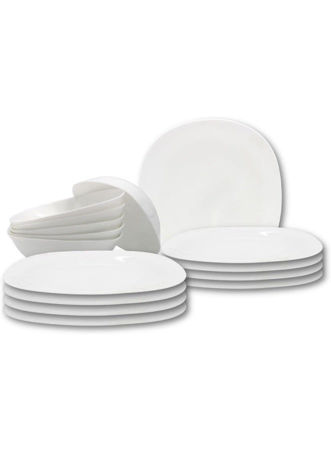 12-Piece Opalware Dinner Set With 4X 29 Cm Dinner Plate, 4X 22 Cm Desert Plate, 4 X 13 Cm Bowl, Serves 4, White