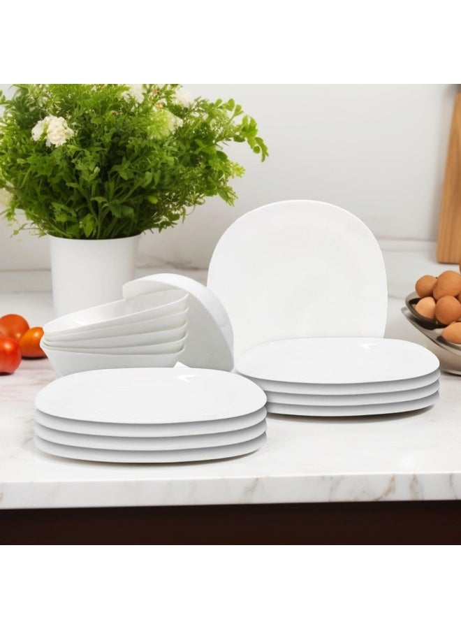 12-Piece Opalware Dinner Set With 4X 29 Cm Dinner Plate, 4X 22 Cm Desert Plate, 4 X 13 Cm Bowl, Serves 4, White