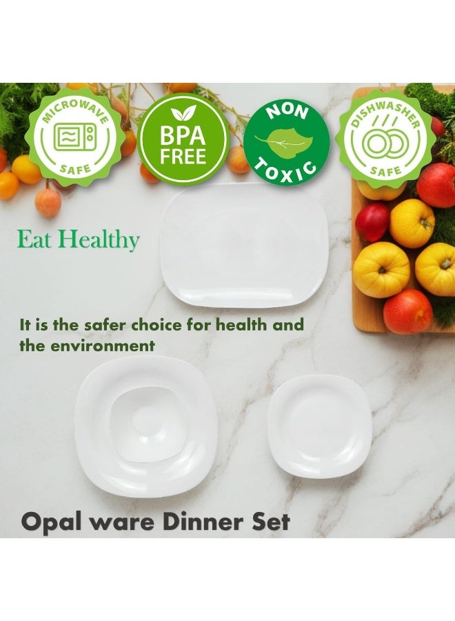 12-Piece Opalware Dinner Set With 4X 29 Cm Dinner Plate, 4X 22 Cm Desert Plate, 4 X 13 Cm Bowl, Serves 4, White