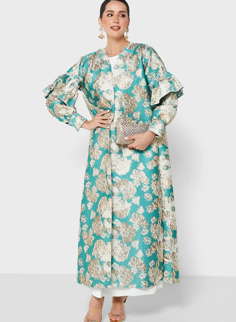 Floral Print Abaya With Sheila