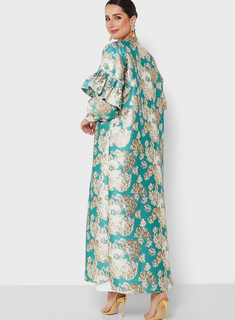 Khizana Floral Print Abaya With Sheila - Image 2