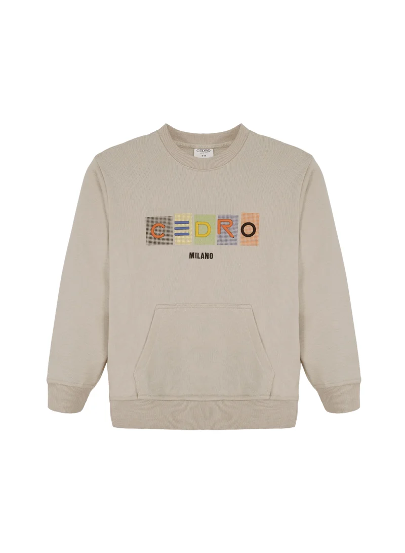 Cedro CEDRO KIDS 100% Cotton Casual Long Sleeve Crew Neck Sweatshirt, Beige