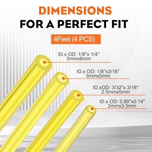 Hipa 4 Size Gas Fuel Line Hose Tubing 4 ft. Each for Small Engine Chainsaw Lawn Mower String Trimmer WeedEater Blower Model Parts I.D x O.D 1/8" x 3/16" 3/32" x 3/16" 1/8" x 1/4" .08" x .14" - Image 3