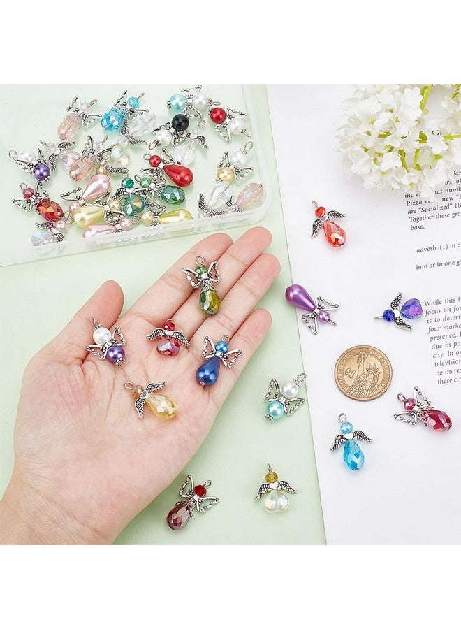 CHGCRAFT 60Pcs 5 Style Angel Wing Charm Crystal Dangle Charms Pendants Pearl Beads Glass Drop Beads With Silver Alloy Bead Cap For Necklace Bracelet Earring Keychain Diy Craft Jewelry Making - Image 3