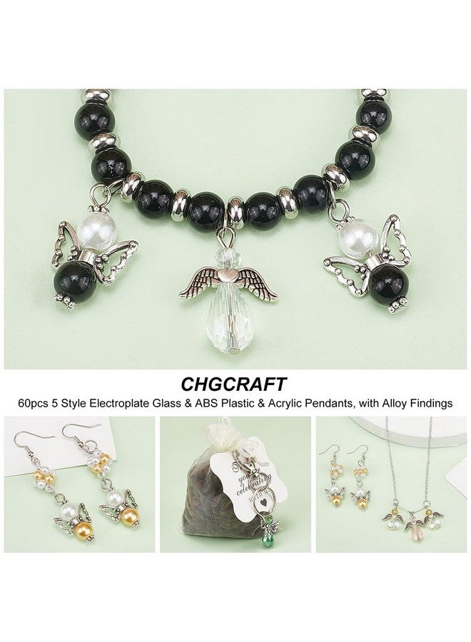 CHGCRAFT 60Pcs 5 Style Angel Wing Charm Crystal Dangle Charms Pendants Pearl Beads Glass Drop Beads With Silver Alloy Bead Cap For Necklace Bracelet Earring Keychain Diy Craft Jewelry Making - Image 4