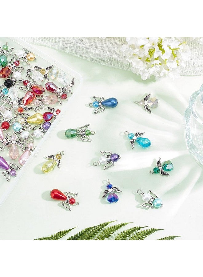 CHGCRAFT 60Pcs 5 Style Angel Wing Charm Crystal Dangle Charms Pendants Pearl Beads Glass Drop Beads With Silver Alloy Bead Cap For Necklace Bracelet Earring Keychain Diy Craft Jewelry Making - Image 5