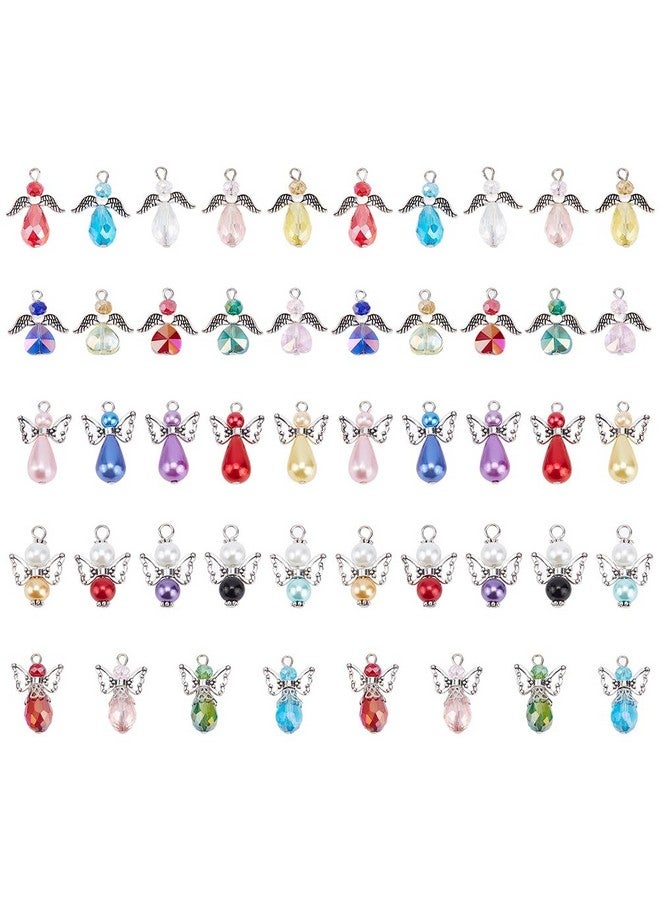 CHGCRAFT 60Pcs 5 Style Angel Wing Charm Crystal Dangle Charms Pendants Pearl Beads Glass Drop Beads With Silver Alloy Bead Cap For Necklace Bracelet Earring Keychain Diy Craft Jewelry Making - Image 1