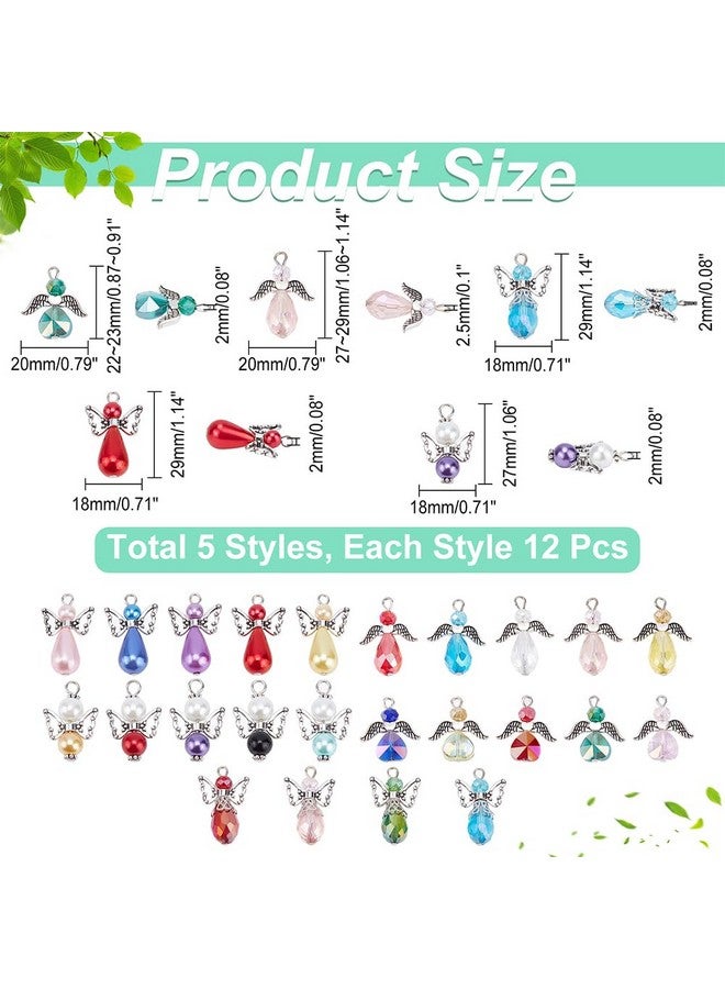 CHGCRAFT 60Pcs 5 Style Angel Wing Charm Crystal Dangle Charms Pendants Pearl Beads Glass Drop Beads With Silver Alloy Bead Cap For Necklace Bracelet Earring Keychain Diy Craft Jewelry Making - Image 2