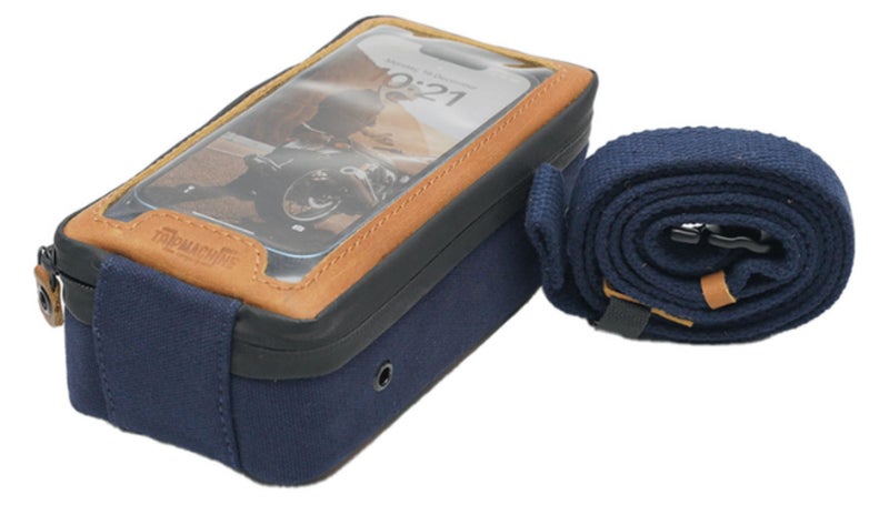 Trip Machine Company Navigator Magnetic Motorcycle Tank Pouch with Touch-Friendly Phone Holder | Anti Slip Maps Navigation Pouch Compatible with Royal Enfield, Honda, Bajaj, TVS, Jawa, Triumph - Blue & Tan - Image 4