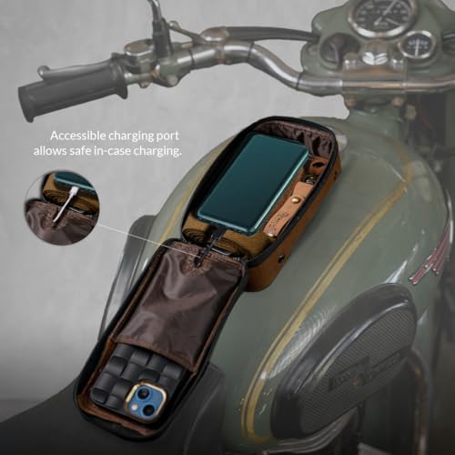 Trip Machine Company Navigator Magnetic Motorcycle Tank Pouch with Touch-Friendly Phone Holder | Anti Slip Maps Navigation Pouch Compatible with Royal Enfield, Honda, Bajaj, TVS, Jawa, Triumph - Blue & Tan - Image 5