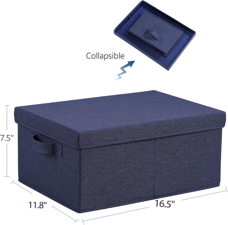 HOONEX Foldable Storage Bins with Lids, Pack of 2, Storage Boxes with 2 Carrying Handles and Heavy Cardboard, 16.5" L x 11.8" W x 7.5" H for Shoes, Clothes, Blue - Image 5