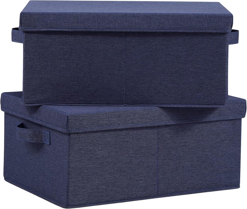 HOONEX Foldable Storage Bins with Lids, Pack of 2, Storage Boxes with 2 Carrying Handles and Heavy Cardboard, 16.5" L x 11.8" W x 7.5" H for Shoes, Clothes, Blue - Image 1
