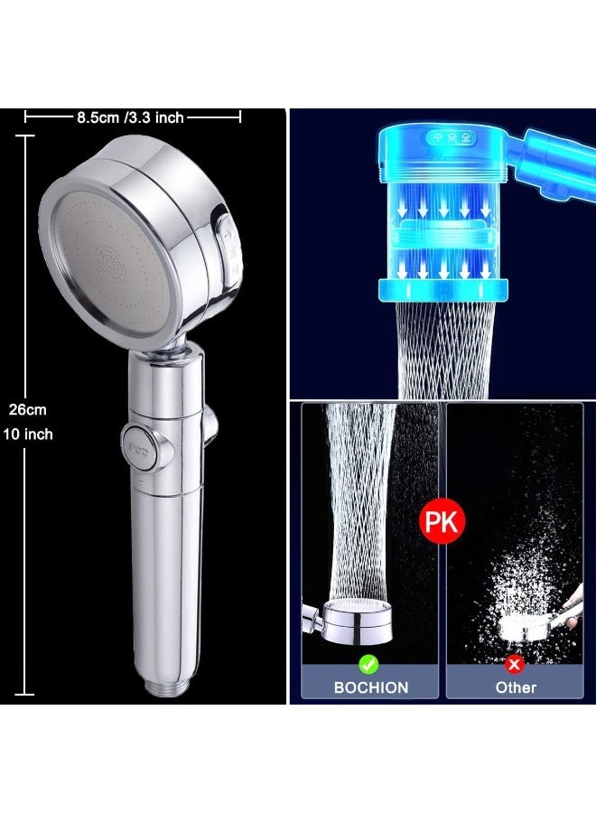 Handheld Shower Head, 3 Spray Modes High Pressure Shower Head and 2m Hose Set, Powerful Shower Heads to Increase Pressure, Water Saving Showerhead with 360° Degrees Rotating/Stop Button, Chrome - Image 4