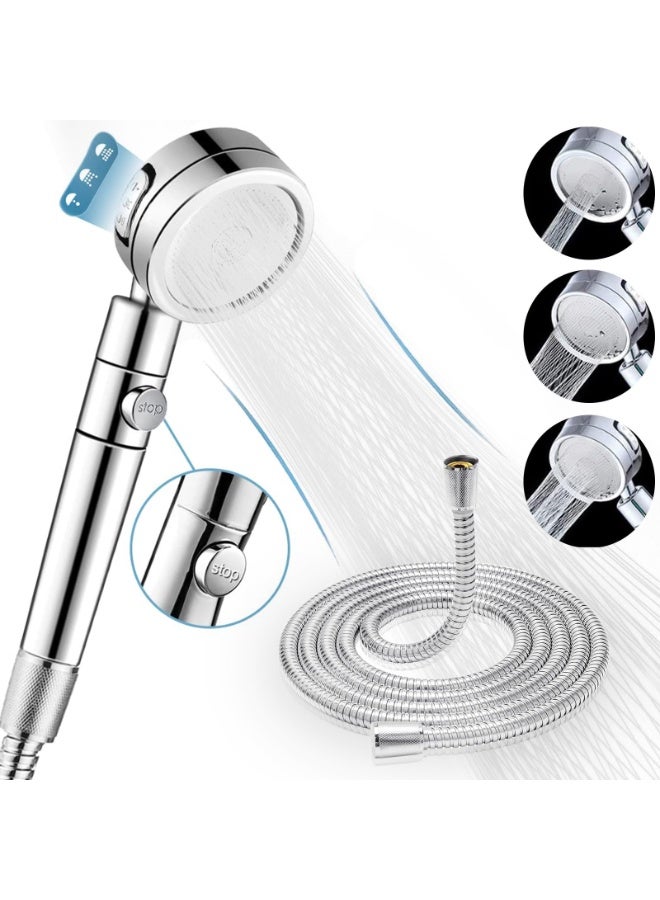Handheld Shower Head, 3 Spray Modes High Pressure Shower Head and 2m Hose Set, Powerful Shower Heads to Increase Pressure, Water Saving Showerhead with 360° Degrees Rotating/Stop Button, Chrome - Image 1