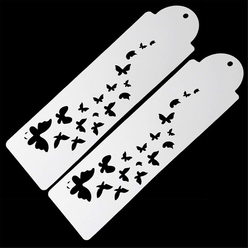 FVVMEED 2 Pieces Butterfly Art Cake Stencil Decorating Template Powdered Sugar Sieve Molds Set Wedding Cake Decorative Flower Edge Molding Baking Tool,Cake Lace Decoration Stencils Plastic Molds - Image 1