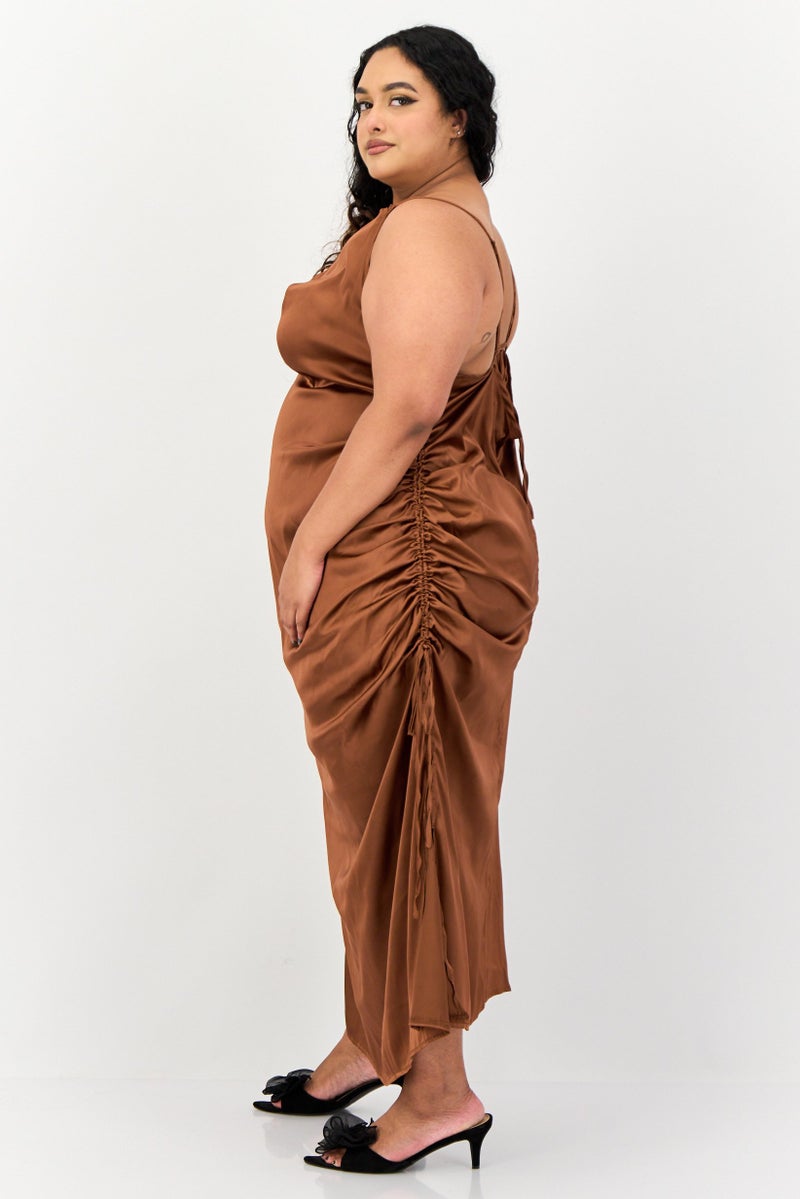 PUBLIC DESIRE Women Plain Midi Plus Size Party Dress, Brown  - Image 2