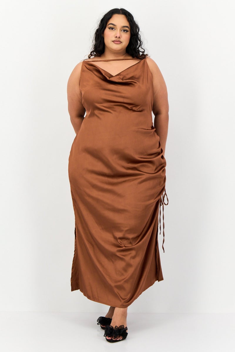 PUBLIC DESIRE Women Plain Midi Plus Size Party Dress, Brown  - Image 1
