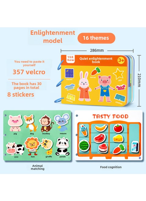 Quiet Doodle Books Baby Repeated Tearing Pasting Busy Books Animal Recognition Cognitive Early Education Intelligence Toys-Color:The Enlightenment Model [16 Themes, 30 Pages In Total] Needs To Stick Hook And Loop On Its Own.