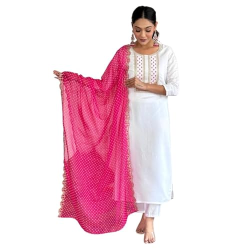 Naixa Women's White Viscose Rayon Embroidered Straight Kurta with Viscose Rayon Pant and Silk Printed Dupatta Sets (NX-594-White-M) - Image 1