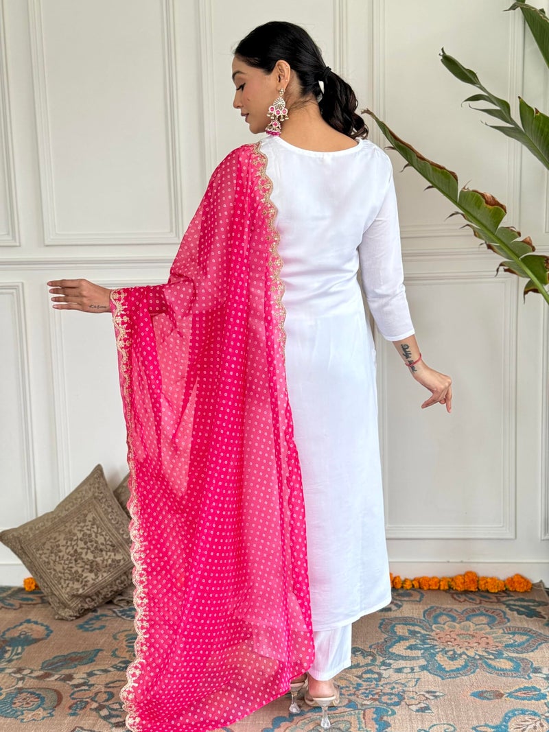 Naixa Women's White Viscose Rayon Embroidered Straight Kurta with Viscose Rayon Pant and Silk Printed Dupatta Sets (NX-594-White-M) - Image 5