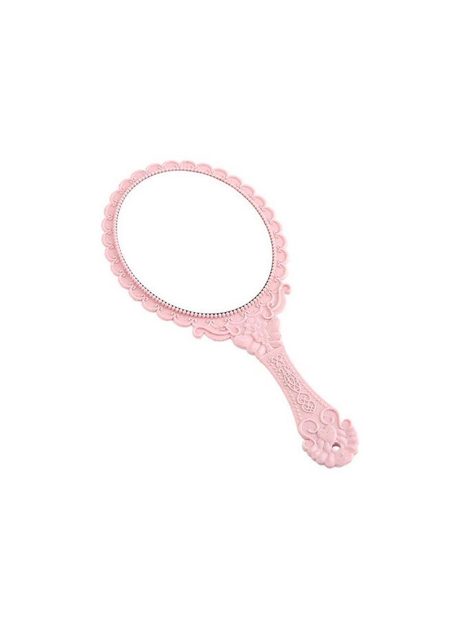 Dzrige Handheld Mirror Vintage Pattern Handle Makeup Mirror Hand Held Travel Mirror Personal Cosmetic Mirror With Powder Puff (Pink) - Image 1