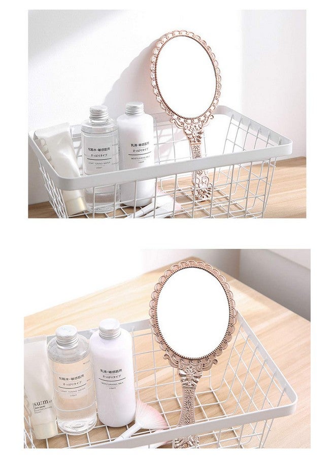 Dzrige Handheld Mirror Vintage Pattern Handle Makeup Mirror Hand Held Travel Mirror Personal Cosmetic Mirror With Powder Puff (Pink) - Image 5