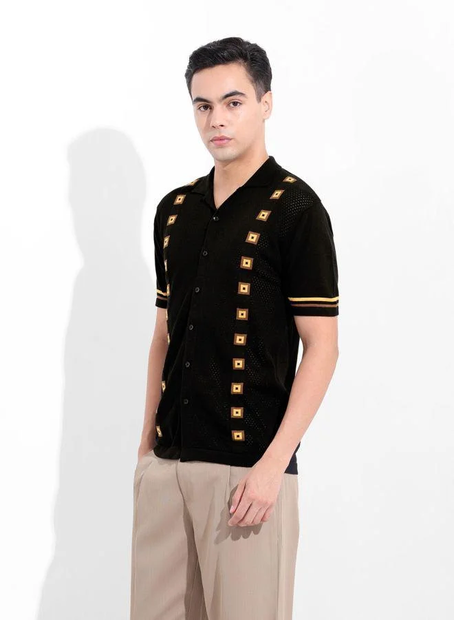 The Indian Garage Co Men Slim Fit Textured Polo Neck Half Sleeves Shirt