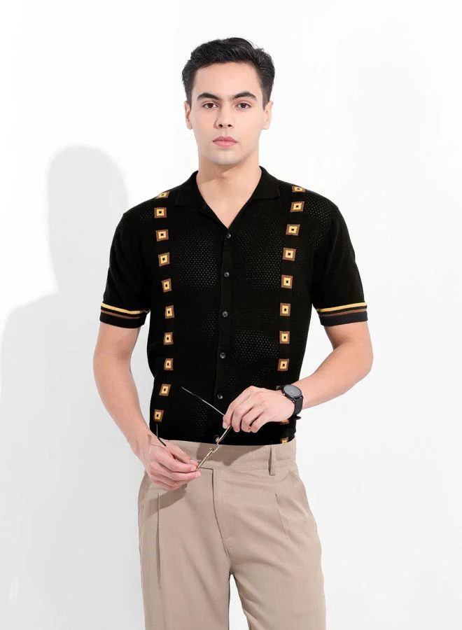 The Indian Garage Co Men Slim Fit Textured Polo Neck Half Sleeves Shirt