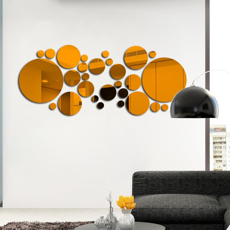Round Circle Mirror Wall Decals Removable Acrylic Stickers - Lightweight Protective Film Design - Brown Decorative Mirror Wall Sticker for Living Room DIY Home Decor - Image 1