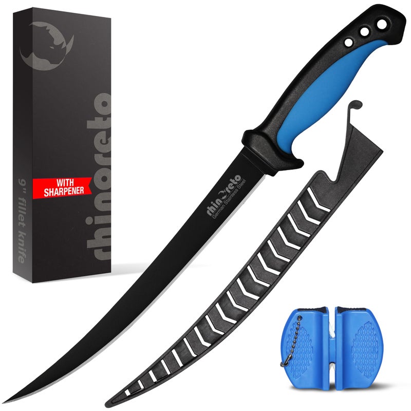 Rhinoreto Fillet Knife for Fish, Razor Sharp Flexible German Stainless Steel Blade 5-9 inch, Professional Knives for Filleting and Boning, with Non-Slip Handle, Protective Sheath and Sharpener set - Image 1