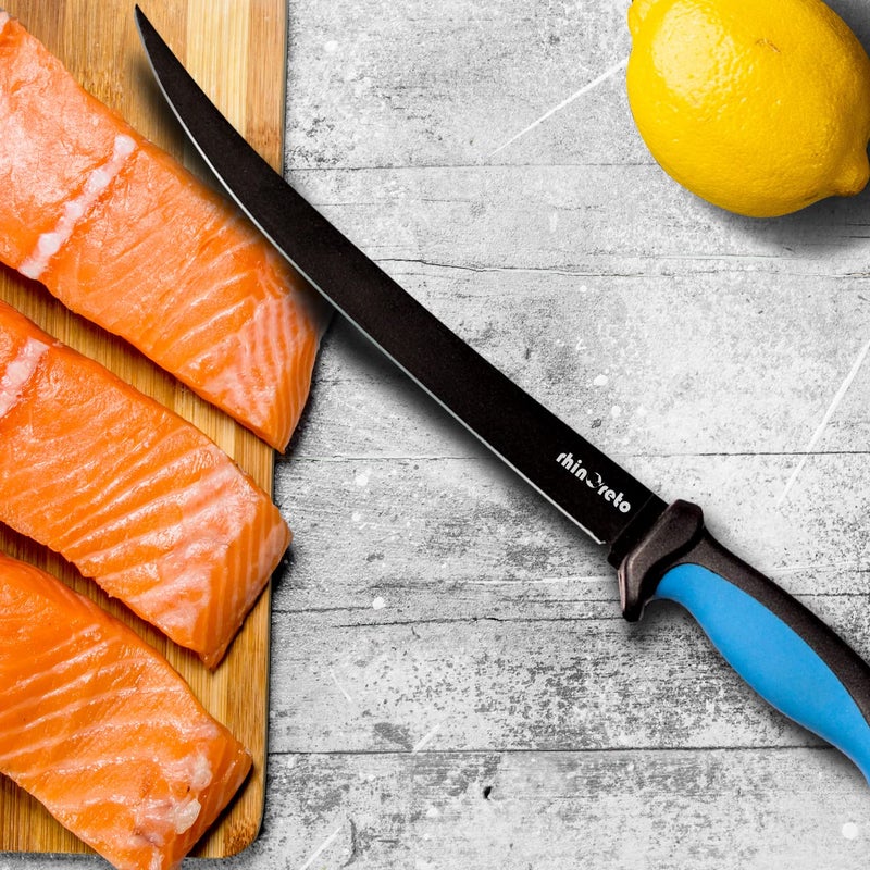 Rhinoreto Fillet Knife for Fish, Razor Sharp Flexible German Stainless Steel Blade 5-9 inch, Professional Knives for Filleting and Boning, with Non-Slip Handle, Protective Sheath and Sharpener set - Image 4