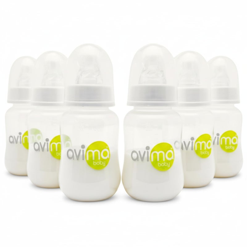 Avima Anti-Colic Baby Bottles â€“ 4 oz, Slow Flow Nipples â€“ BPA-Free, Standard Neck â€“ Stage 1 for 0â€“3 Months â€“ Set of 6 - Image 1