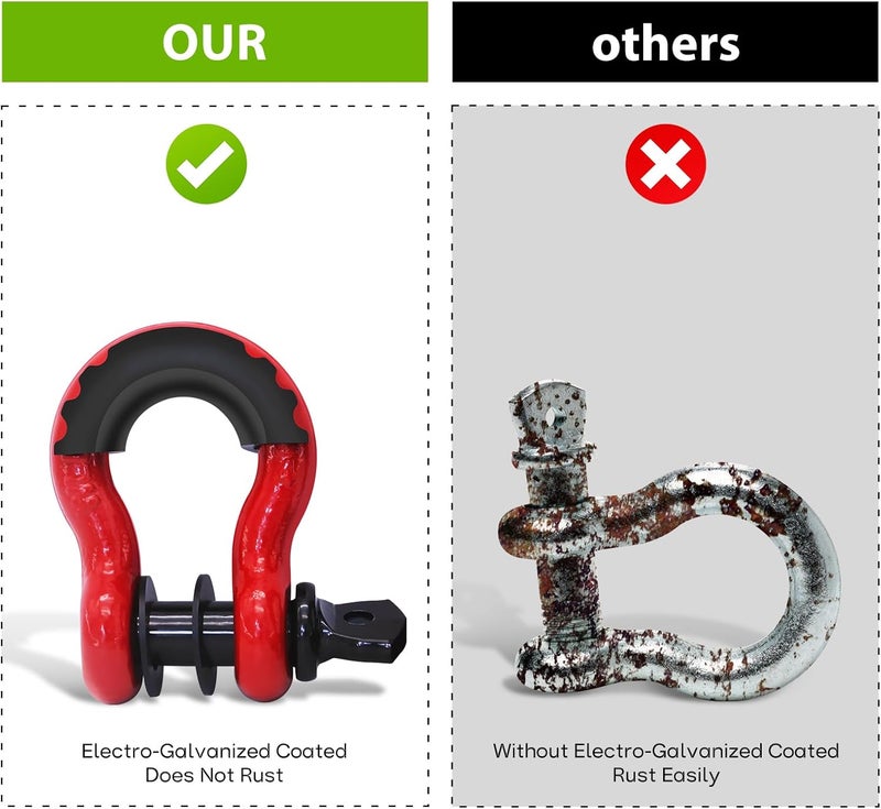 AUTDOUR 2 Pack 3/4" D Ring Shackle with 7/8" Pin 10,000 lbs Rugged Off Upgraded Heavy Duty Shackle with Pulley Towing Ring for Tow Strap Winch Off Road Jeep Truck ATV & UTV Vehicle Recovery (RED-S) - Image 5
