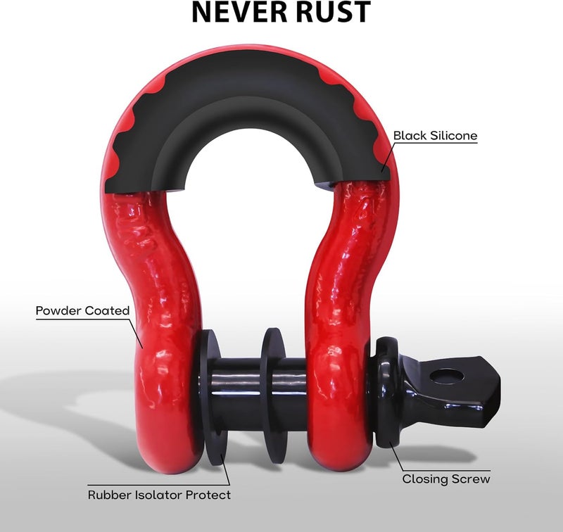 AUTDOUR 2 Pack 3/4" D Ring Shackle with 7/8" Pin 10,000 lbs Rugged Off Upgraded Heavy Duty Shackle with Pulley Towing Ring for Tow Strap Winch Off Road Jeep Truck ATV & UTV Vehicle Recovery (RED-S) - Image 2