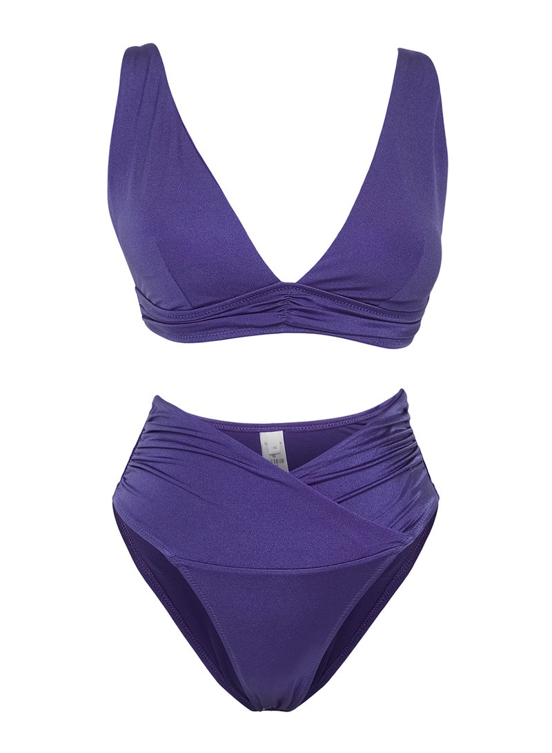 trendyol Blue Draped Triangle  Brazilian High Waist Bikini Set Tbess25Bt00006 - Image 5