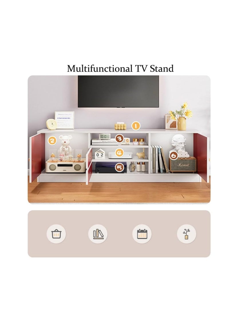 55 Inch TV Stand with Cabinets and Drawers, Morandi Grey Television Stand Table, Living Room Bedroom TV Television Desk, Entertainment Multimedia Centers, Home Office Storage Funiture (DSG017-140cm-4Doors)
