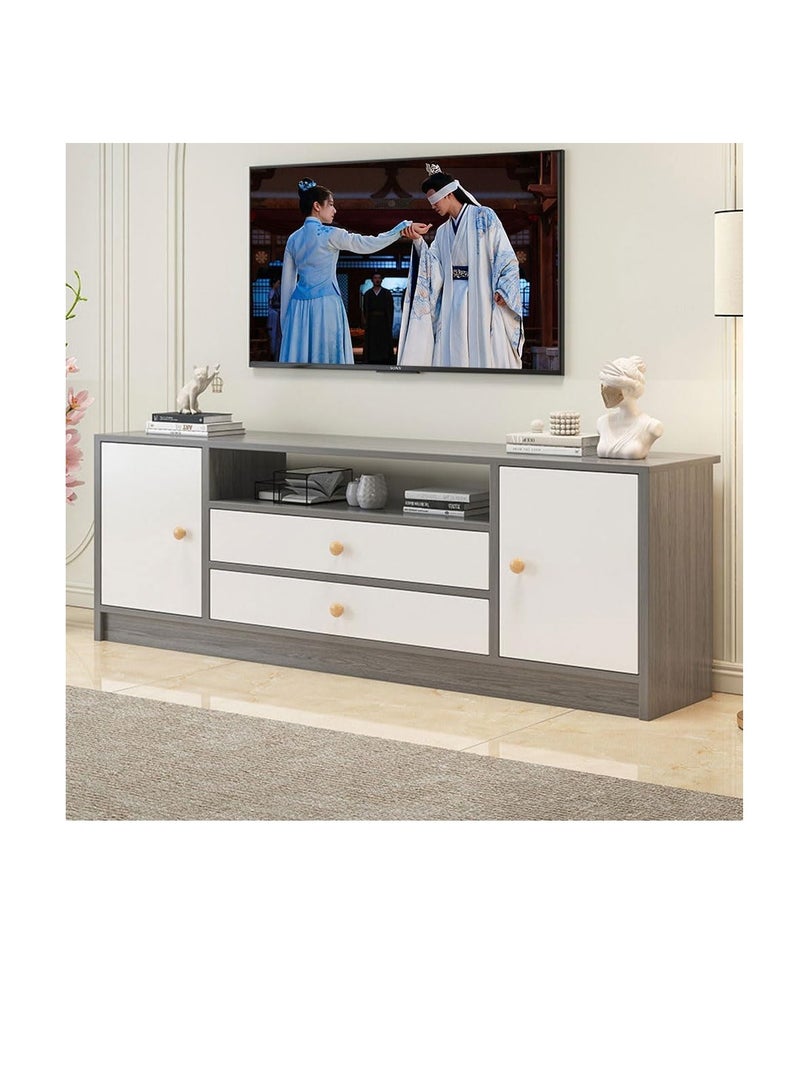 55 Inch TV Stand with Cabinets and Drawers, Morandi Grey Television Stand Table, Living Room Bedroom TV Television Desk, Entertainment Multimedia Centers, Home Office Storage Funiture (DSG017-140cm-4Doors)