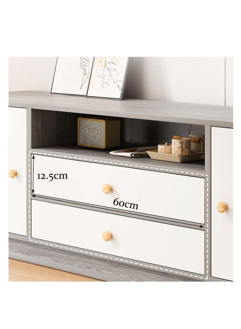 55 Inch TV Stand with Cabinets and Drawers, Morandi Grey Television Stand Table, Living Room Bedroom TV Television Desk, Entertainment Multimedia Centers, Home Office Storage Funiture (DSG017-140cm-4Doors)