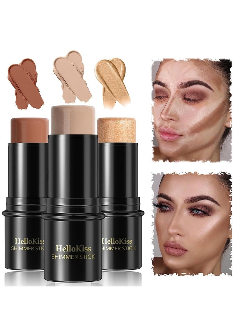 HelloKiss Shimmer Stick Makeup Highlighter Shimmer Cream Powder Lasting Glow Finish Foundation Stick Highlighter and Bronzer Pen Face Brightens and Shades Pencil Face Series Highlighter Contour Stick 01  - Image 2