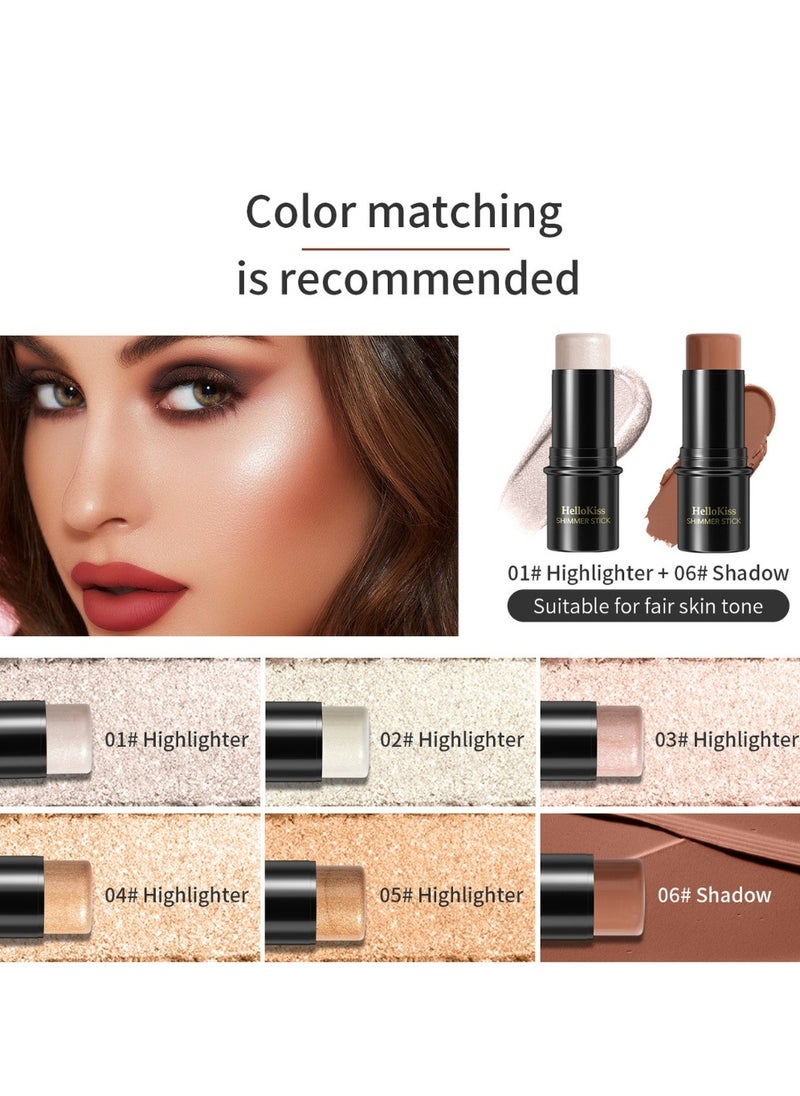 HelloKiss Shimmer Stick Makeup Highlighter Shimmer Cream Powder Lasting Glow Finish Foundation Stick Highlighter and Bronzer Pen Face Brightens and Shades Pencil Face Series Highlighter Contour Stick 01  - Image 3