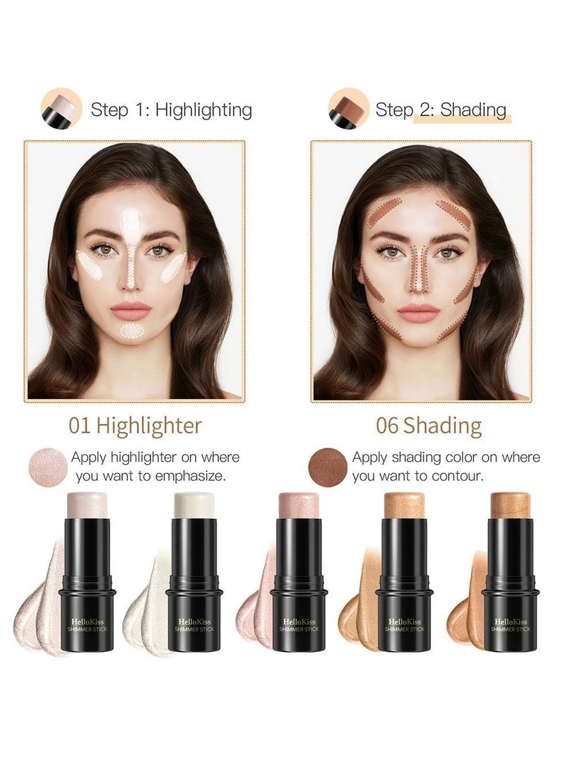 HelloKiss Shimmer Stick Makeup Highlighter Shimmer Cream Powder Lasting Glow Finish Foundation Stick Highlighter and Bronzer Pen Face Brightens and Shades Pencil Face Series Highlighter Contour Stick 01  - Image 4