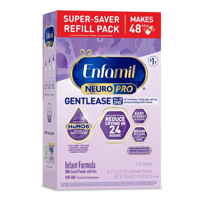 Enfamil NeuroPro Gentlease Baby Formula, Brain Building DHA, HuMO6 Immune Blend, Designed to Reduce Fussiness, Crying, Gas & Spit-up in 24 Hrs, has Prebiotics to Promote Softer Stools, Baby Milk, 30.4 Oz Refill - Image 1