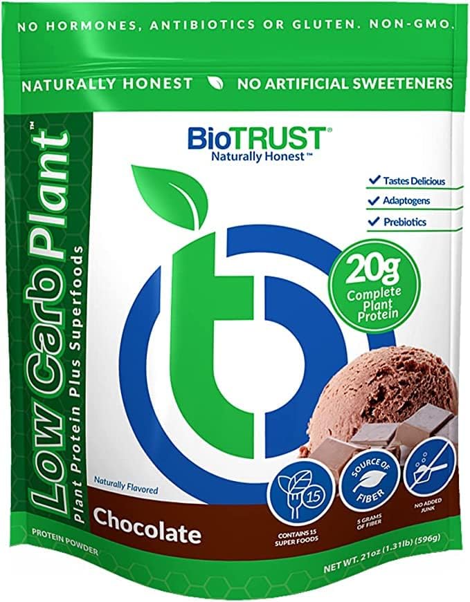 BioTrust Low Carb Plant Delicious Creamy 20 Grams of Clean Complete PlantBased Protein 5 Grams Fiber 15 Superfoods Digestive Enzymes Vegan DairyFree  14 Servings Chocolate - Image 1