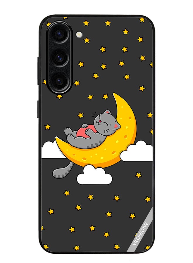 VR CREATIVE Protective Case Cover For Samsung Galaxy S24 Plus The Gray Cat Sleeps On The Moon Sky Stars Design Multicolour - Image 1