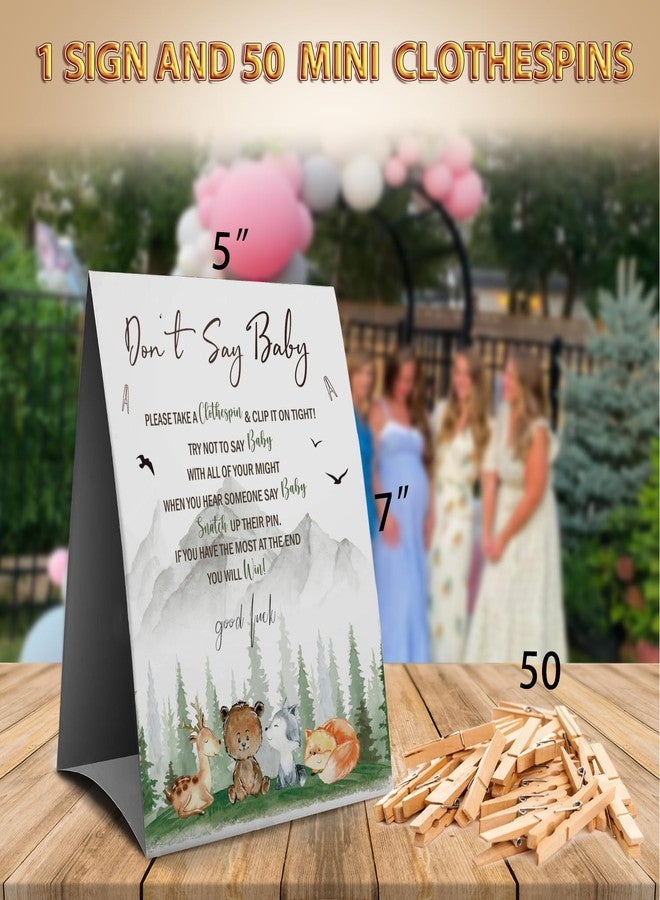 Muruseni Don't Say Baby Clothespin Games Sign(1 Sign + 50 Mini Clothespins), Baby Shower Games, Woodland Animals, Gender Neutral Baby Shower - Image 3
