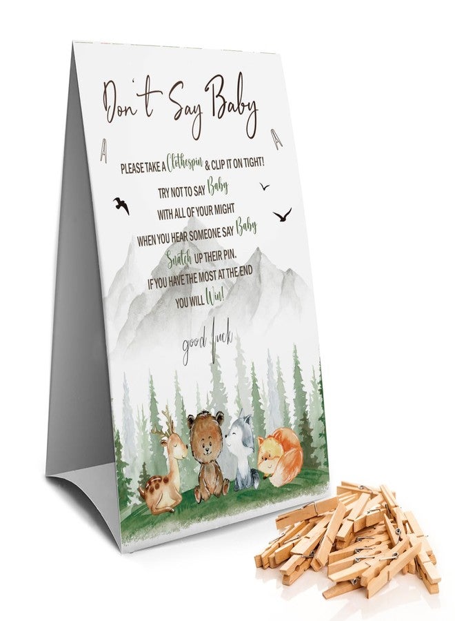 Muruseni Don't Say Baby Clothespin Games Sign(1 Sign + 50 Mini Clothespins), Baby Shower Games, Woodland Animals, Gender Neutral Baby Shower - Image 2