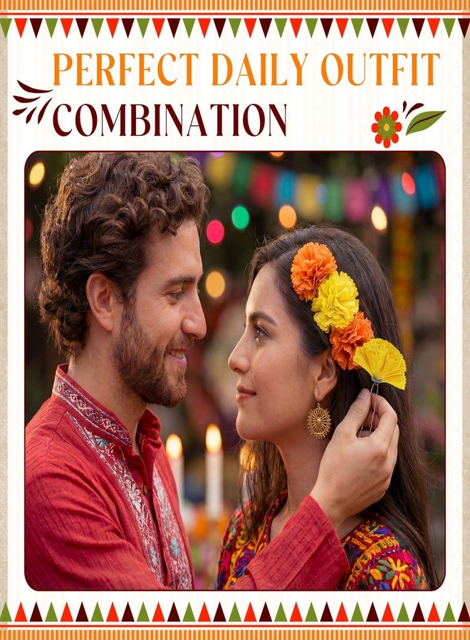 Syhood 7 Pcs Mexican Flower Hair Clips for Women Floral Hair Accessories Headpiece Marigold Flowers for Dia De Los Muertos Cinco De Mayo Decorations for Women(Orange and Yellow) - Image 4
