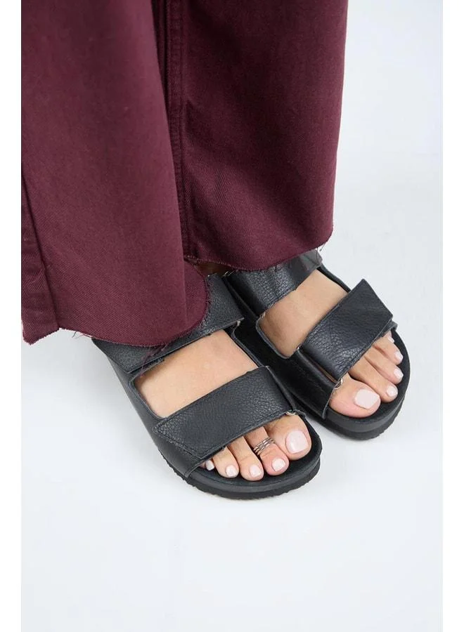 Manijero  (Vina 2) Women's Real Leather Double strap Black Slippers. for Women | Best Price UAE
