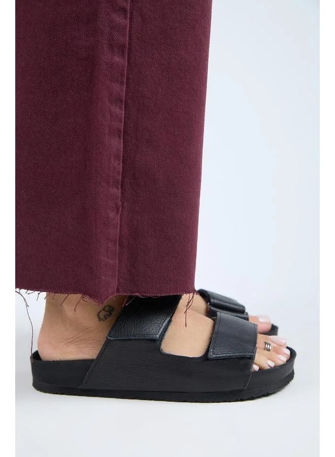 (Vina 2) Women's Real Leather Double strap Black Slippers.