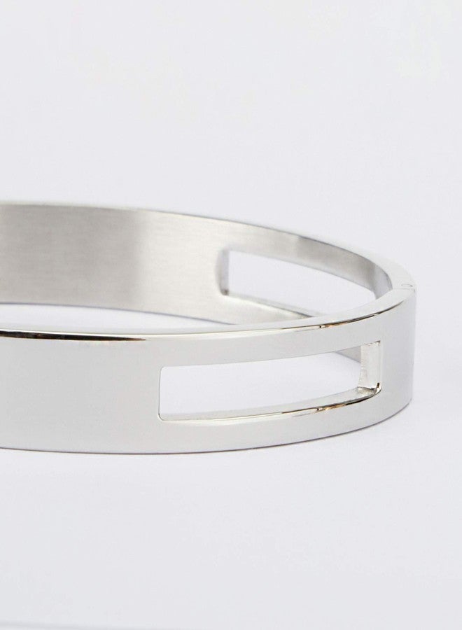 MILAKOO 8mm Silver Color Bangle Hollow Stainless Steel with Rhinestone Bracelets 6.7 Inches - Image 3